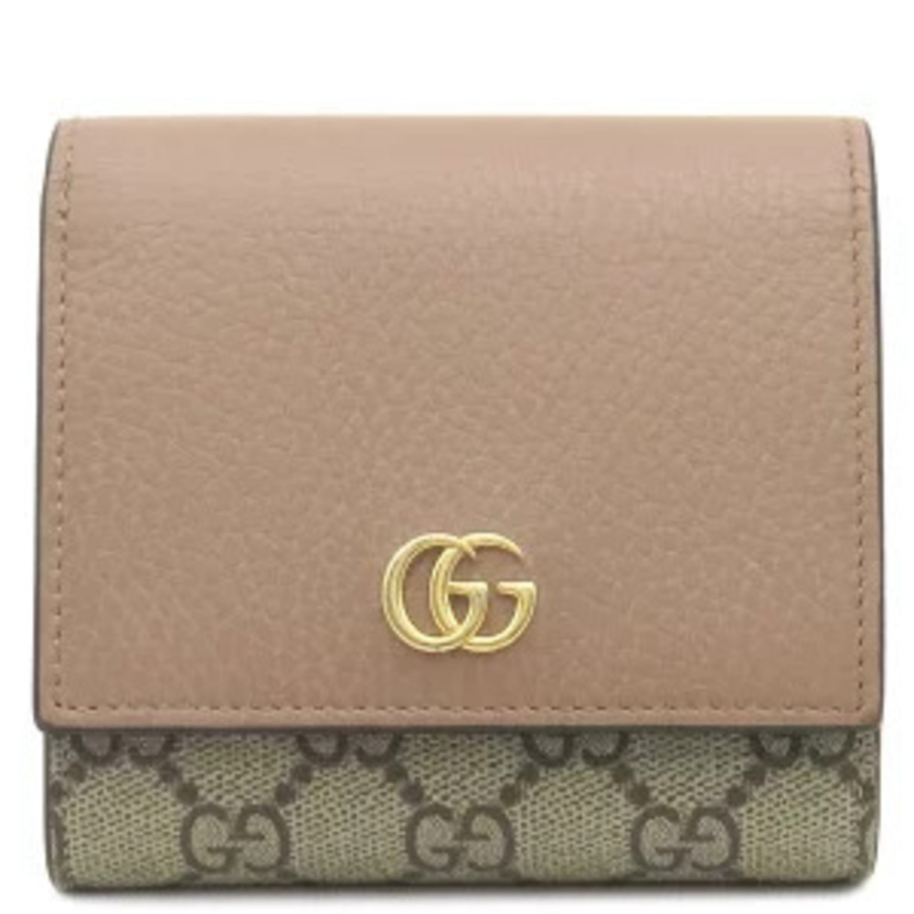 Gucci GG Marmont Wallet Supreme Canvas Leather Dusty Pink x Beige Cream Compact